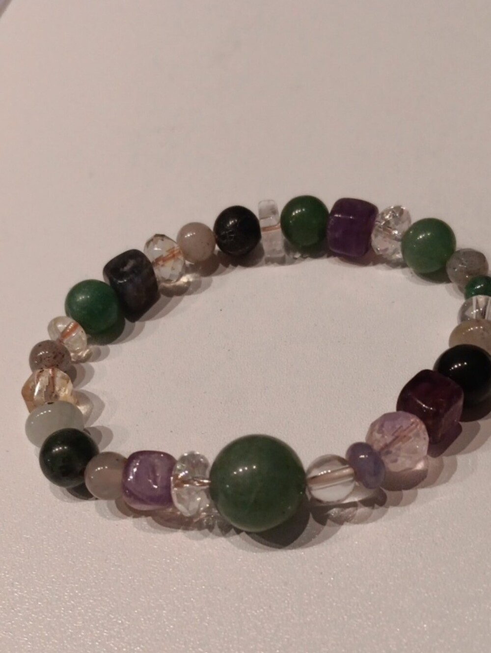 Multi-Gemstone Stretch Bracelet with Green and Purple Accents